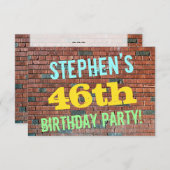 レンガ壁グラフィ刺激を受けたティ46番目の誕生日+名前 招待状 (正面/裏面)