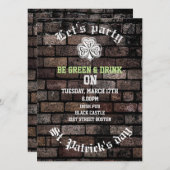 レンガ壁トレンディーグランジアイリッシュシャームロック 招待状 (正面/裏面)