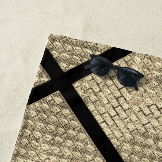 レンガ壁ベージュの素朴なデザインのプリント ビーチタオル (インサイチュ)