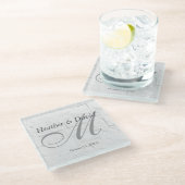 レンガ壁書道スクリプトモノグラム結婚ズ ガラスコースター (アングル)