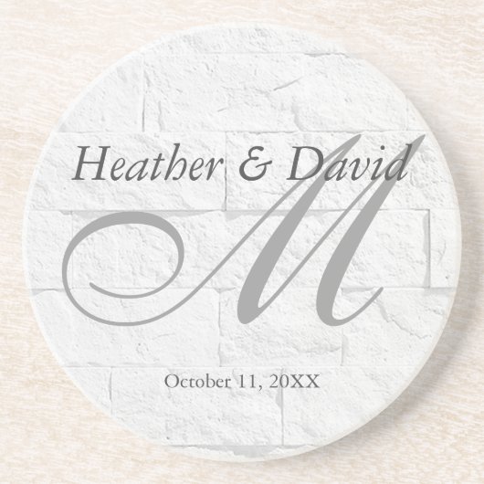 レンガ壁書道スクリプトモノグラム結婚ズ コースター (正面)