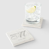 レンガ壁書道スクリプトモノグラム結婚ズ ストーンコースター (横)