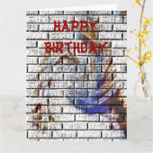 レンガ壁 カード (黄色い花)