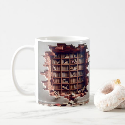 レンガ描写壁の3D穴 コーヒーマグカップ (ドーナツ)