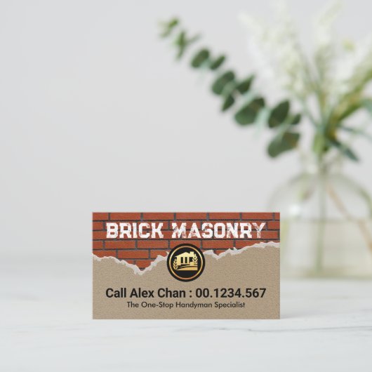 レンガ敷設壁塗り建物 名刺 (スタンド正面)