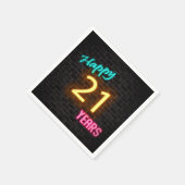 レンガ白熱［赤熱］光を放つの壁に21ネオンの看板 スタンダードカクテルナプキン (角)