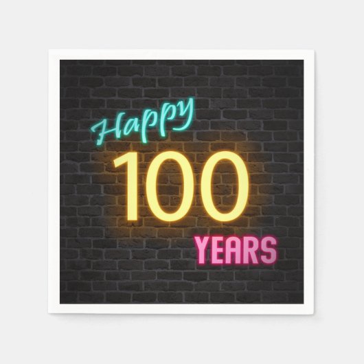 レンガ白熱［赤熱］光を放つ壁の100ネオン標識 スタンダードカクテルナプキン (正面)