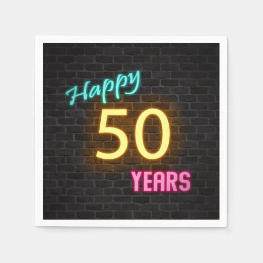 レンガ白熱［赤熱］光を放つ壁の50ネオン看板 スタンダードカクテルナプキン (正面)