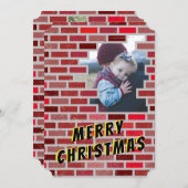 レンガ石積み労働者ブロックのクリスマスフォト 招待状 (正面/裏面)