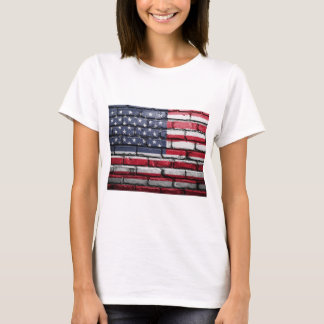 レンガ絵画壁のアメリカ国旗 Tシャツ