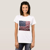 レンガ絵画壁のアメリカ国旗 Tシャツ (正面フル)