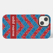 レンガ色と青のカラフルなジグザグ模様 iPhoneケース (裏面横)