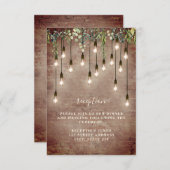 レンガ電球グリーンウェディングレセプションの詳細招待 招待状 (正面/裏面)