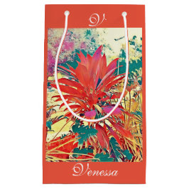 レンガ オレンジ アブストラクト アート ガーデン ブッシュ モノグラム BAE スモールペーパーバッグ