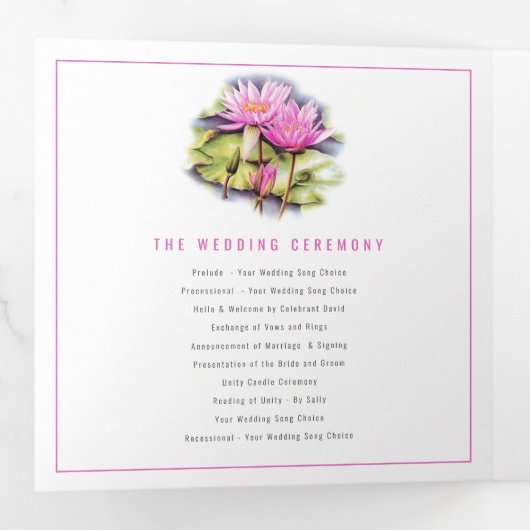 レンコンピンクの花の水結婚彩 三つ折りプログラム (内部最初)