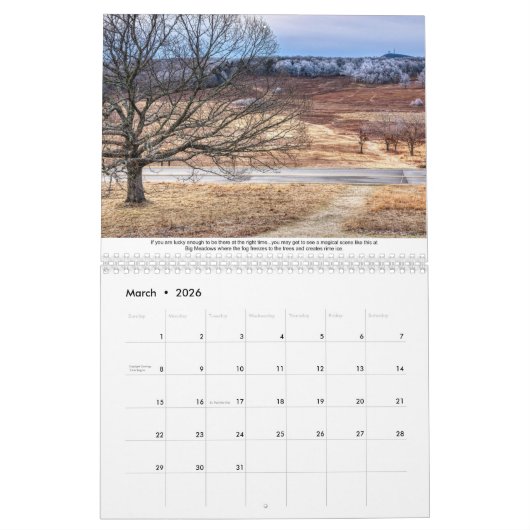 レンズカレンダーを通してシェナンドア カレンダー (3月 2026)