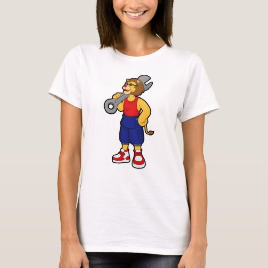 レンチと整備士としてのライオン Tシャツ (正面)