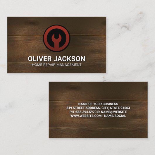 レンチアイコン |木製の背景 名刺 (正面/裏面)