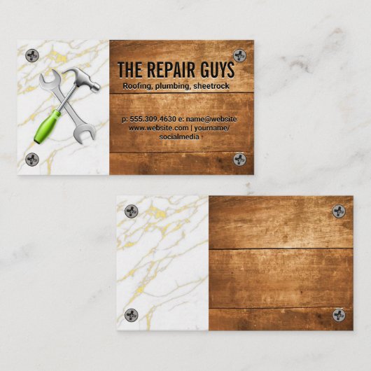 レンチハンマーのロゴ |大理石ウッド 名刺 (正面/裏面)