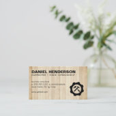 レンチハンマーギアロゴ | 木目パネル 名刺 (スタンド正面)