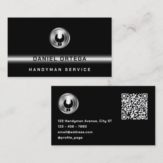 レンチロゴ付きブラックミニマリスト 名刺 (正面/裏面)