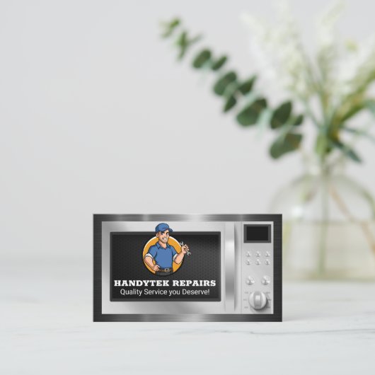 レンチ付き修理工 |マイクロ波機器 名刺 (スタンド正面)