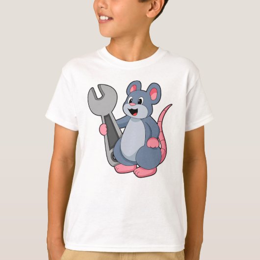 レンチ付き整備士としてのネズミ Tシャツ (正面)