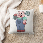 レンチ付き整備士としての豚 クッション (ブランケット)