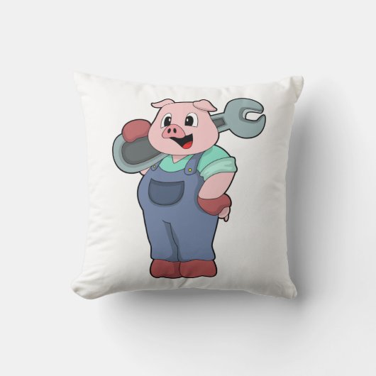 レンチ付き整備士としての豚 クッション (正面)