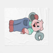 レンチ付き整備士としての豚 フリースブランケット (正面(横))