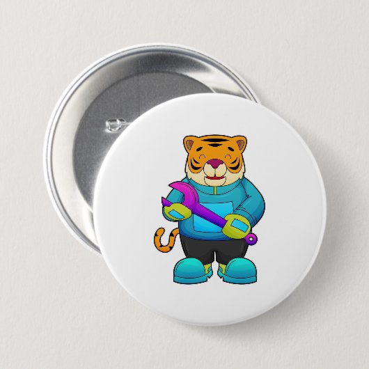 レンチ付き整備士としてタイガー 缶バッジ (正面&裏面)