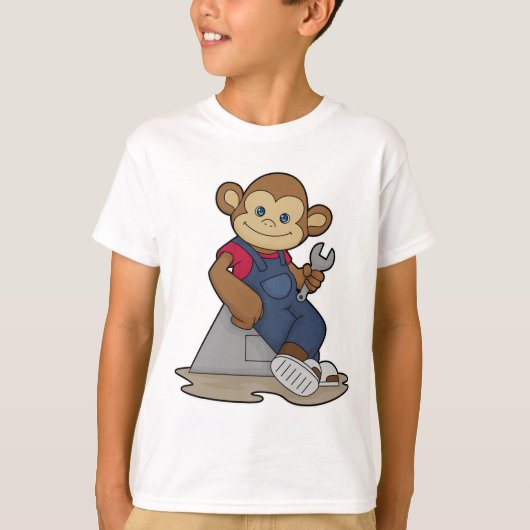 レンチ付き整備士のサル Tシャツ (正面)