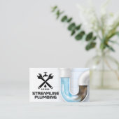 レンチ水栓ドリップロゴ | 詰まったパイプ 名刺 (スタンド正面)