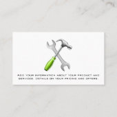 レンチ・ハンマー |木材の背景 |建物 名刺 (裏面)