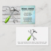 レンチ・ハンマー |木材の背景 |建物 名刺 (正面/裏面)