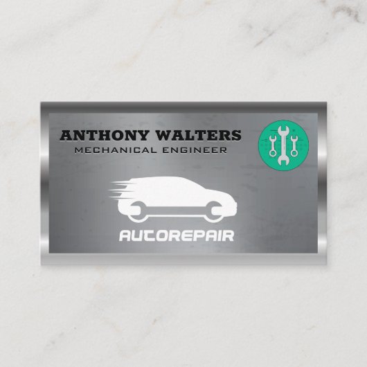 レンチ |メタリック |自動修復ロゴ 名刺 (正面)