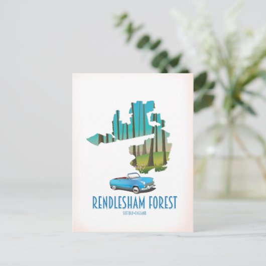 レンドレシャムフォレストサフォークヴィンテージの地図 ポストカード (スタンド正面)