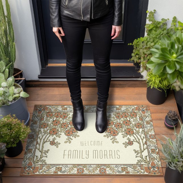 レンニーマッキントシュツリー&フローラバーントオレンジ ドアマット (クリエイターアップロード済み)