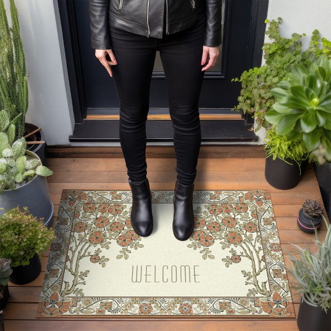 レンニーマッキントシュツリー&フローラバーントオレンジ ドアマット (クリエイターアップロード済み)