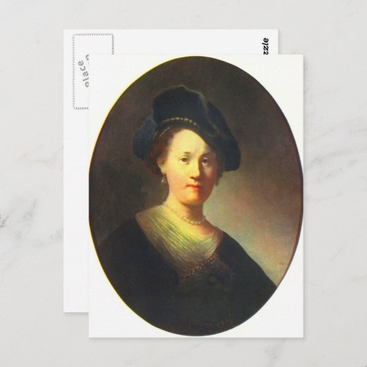 レンブラントによる帽子をかぶった若い女性の肖像 ポストカード (正面/裏面)