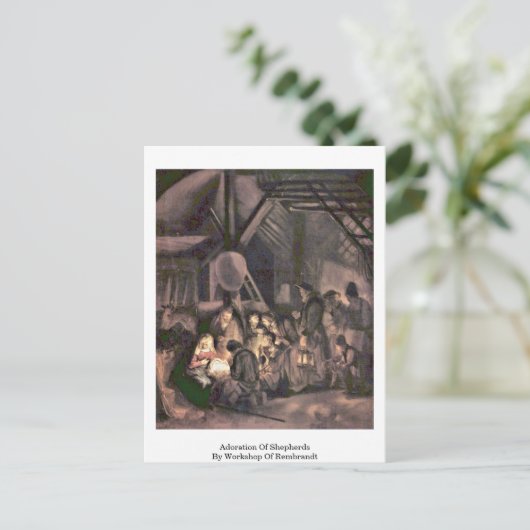レンブラントのワークショップによる羊飼いの崇拝 ポストカード (スタンド正面)