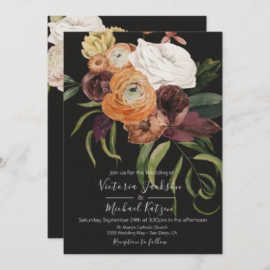 レンブラントオータムフローラダーク&ムーディ結婚ーズ 招待状 (正面/裏面)