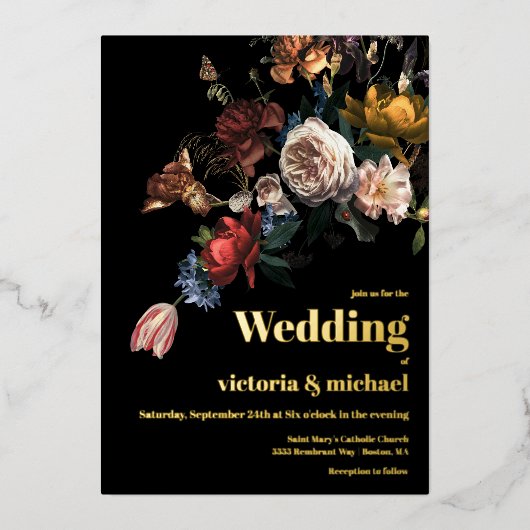 レンブラントダークとムーディフローラフォイル招待状 箔招待状 (正面)