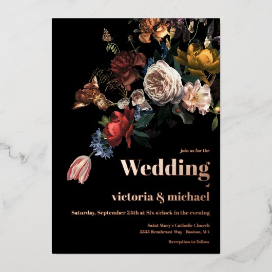 レンブラントダークとムーディフローラフォイル招待状 箔招待状 (正面)