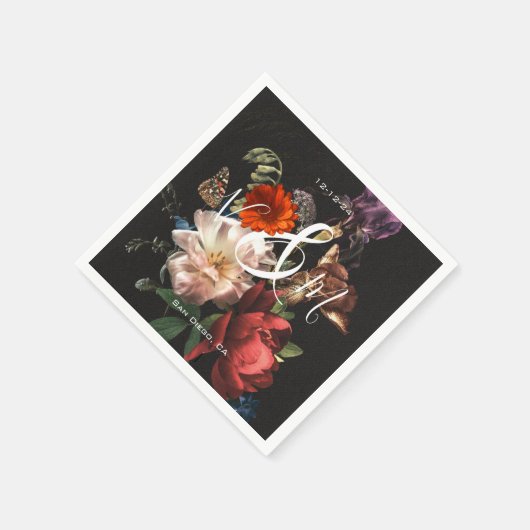 レンブラントダーク&ムーディフローラモノグラムナプキンス スタンダードカクテルナプキン (角)