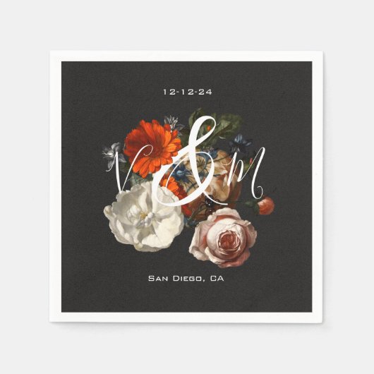 レンブラントダーク&ムーディフローラモノグラム スタンダードカクテルナプキン (正面)