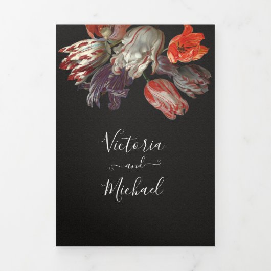 レンブラントフローラダーク&ムーディ結婚ーズ3つ折り請求書 三つ折り招待状 (カバー)