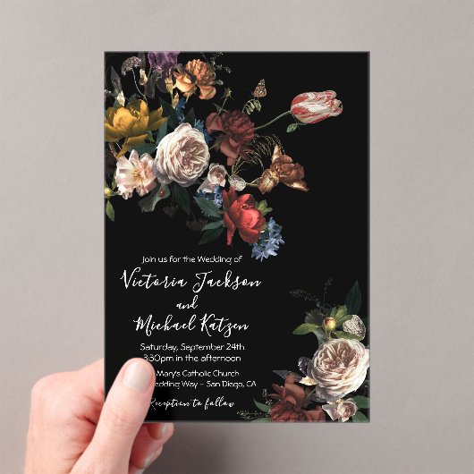 レンブラントフローラダーク&ムーディ結婚ーズ アクリル招待状 (インサイチュ (ポータブル))