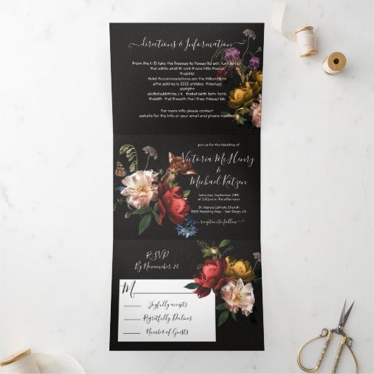 レンブラントフローラダーク&ムーディ結婚ーズ 三つ折り招待状 (内部)