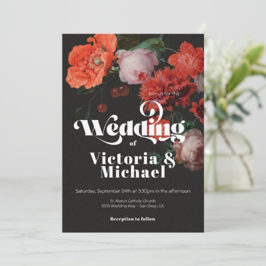 レンブラントフローラダーク&ムーディ結婚式招待状 招待状 (スタンド正面)